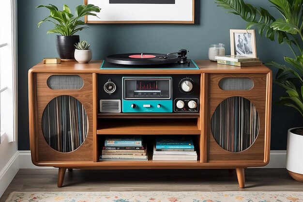 Photo retro vinyl record player console as a statement piece