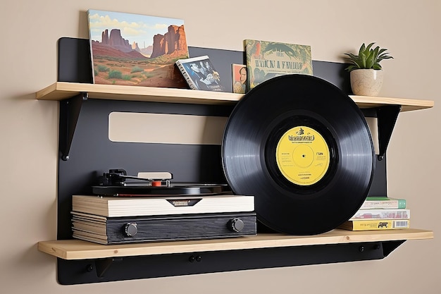 Photo retro vinyl record wall shelf