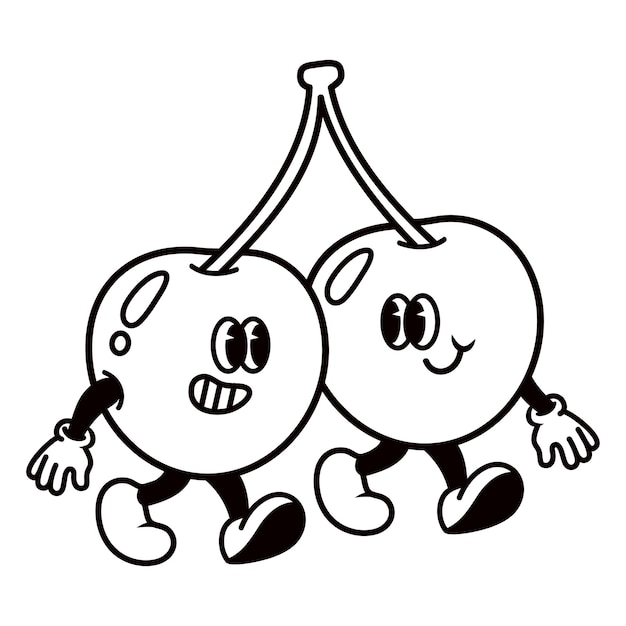 레트로 는 체리 PNG 만화 일러스트 투명한 배경