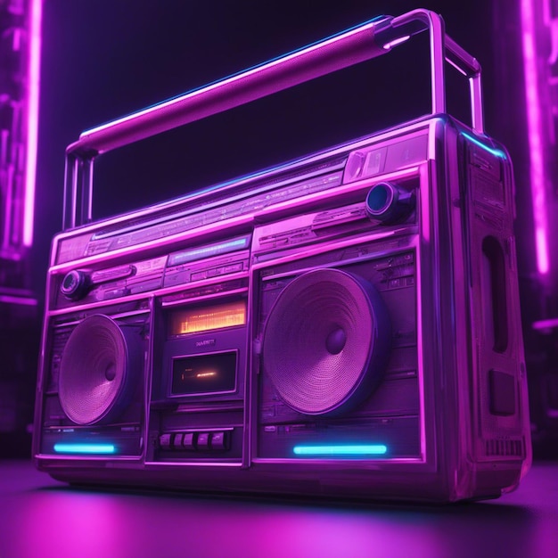 Retro wave 3d boom box galactic background neon