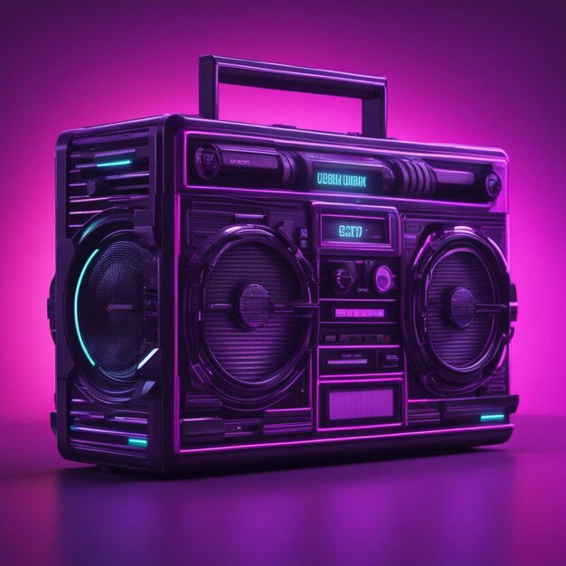 Retro wave 3d boom box galactic background neon