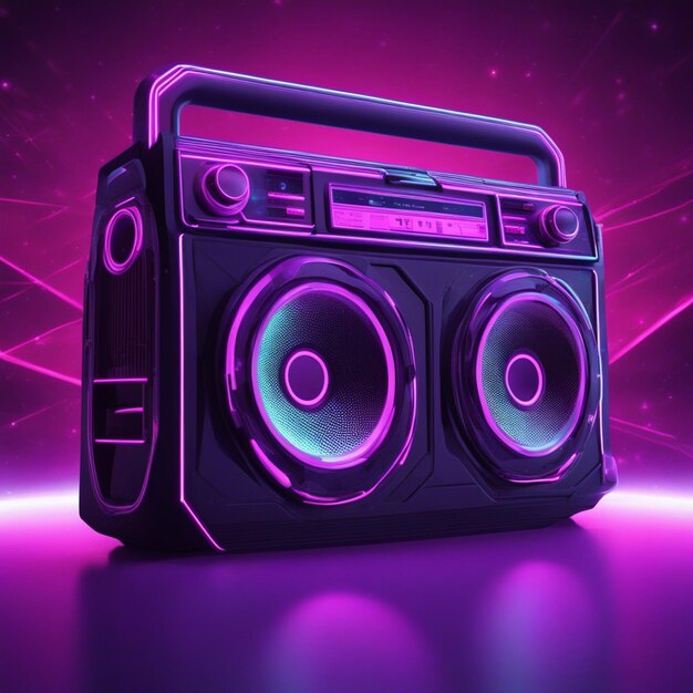 Retro wave 3d boom box galactic background neon