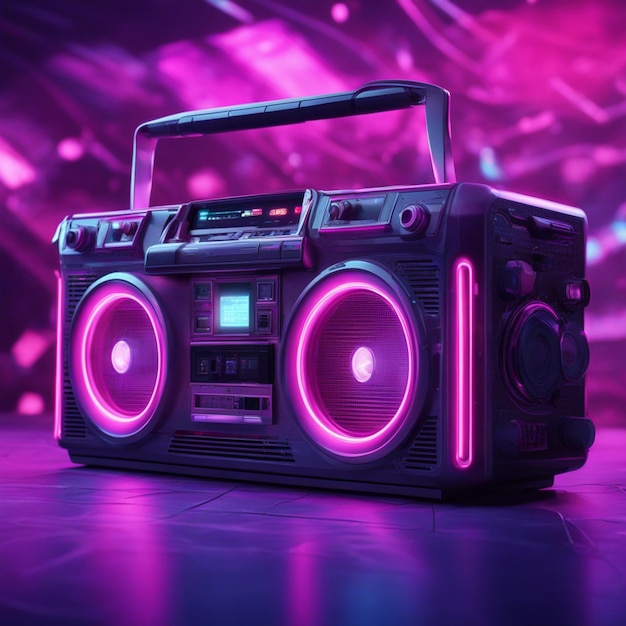 Retro wave 3d boom box galactic background neon