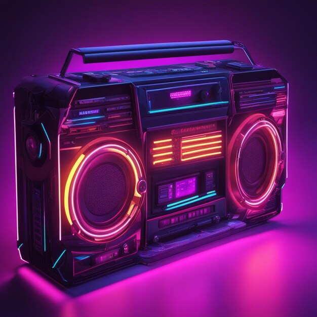 Retro wave 3d boom box galactic background neon