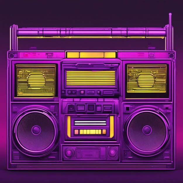 Retro wave 3d boom box galactic background neon