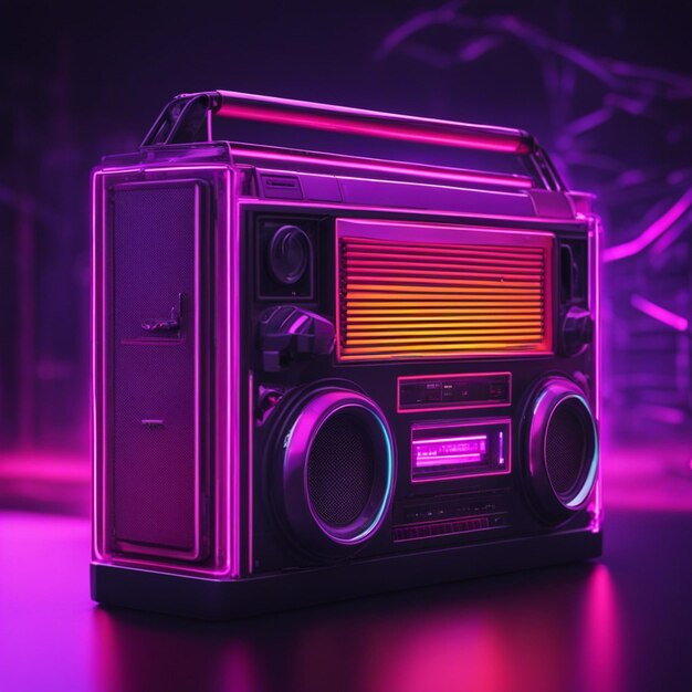 Retro wave 3d boom box galactic background neon