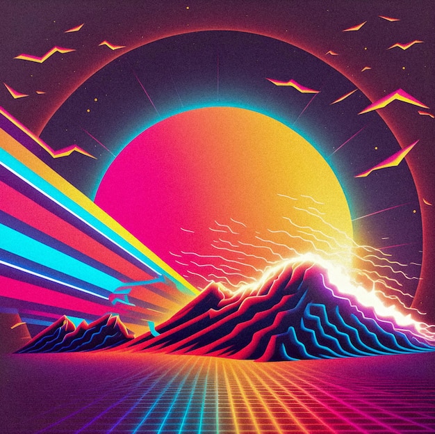 Retro wave blizzard disco cool groove illustration granular texture