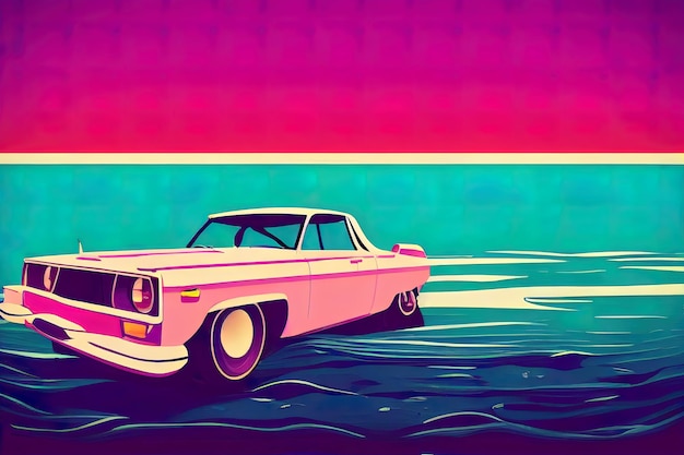 Retro wave car synthwave style 80s art