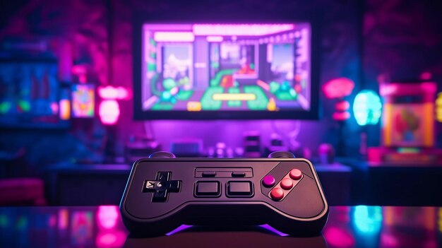 Retro wave gamepad cyberpunk style