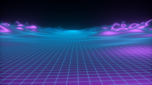 Retro weg veelhoekige weg neon achtergrond 3D-rendering