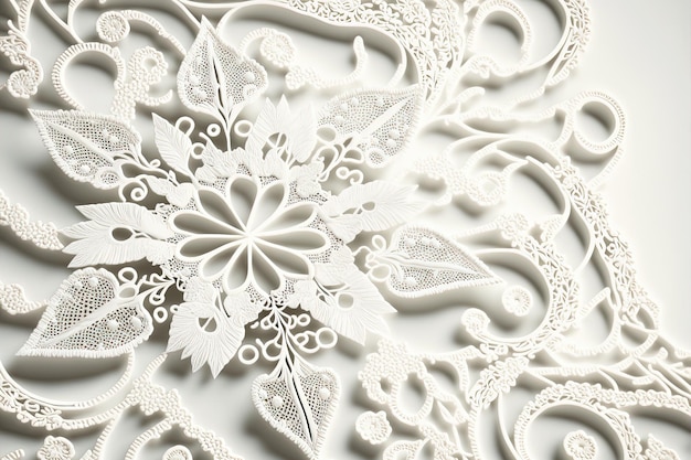 Retro white lace pattern with flowers Elegant fabric design