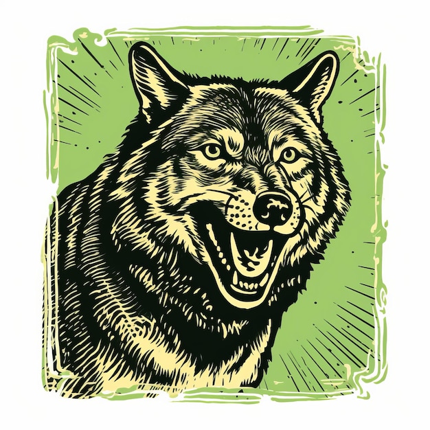 Photo retro woodcut art wild wolf yowling vector illustration