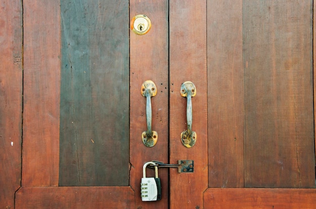 Retro wooden door and anitque lock door thai old style