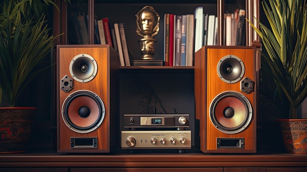 Retro Wooden Speakers in Living Room