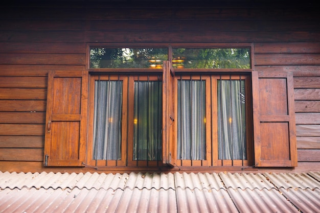 Retro wooden window at house