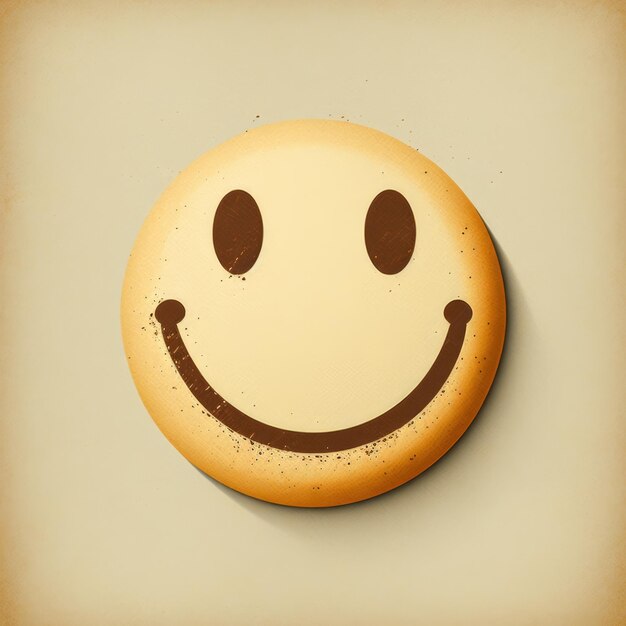 Retro yellow smiley icon on beige background created using generative ai technology