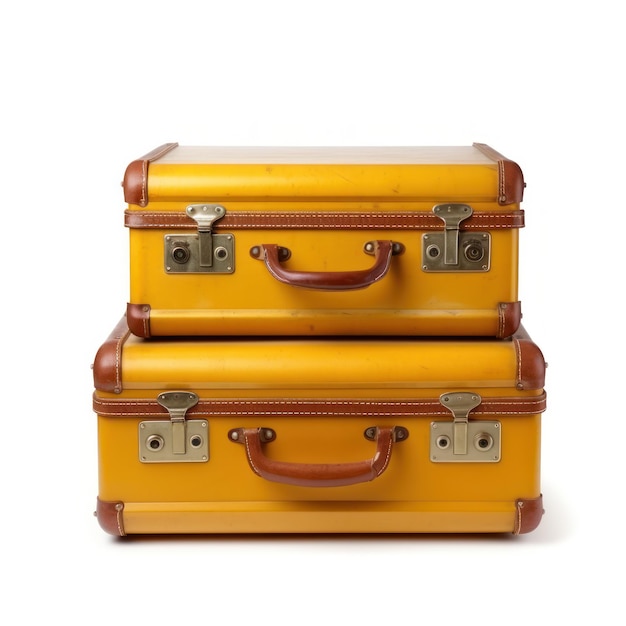 Retro yellow suitcases isolated