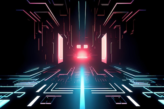 retrofuturism cyberpunk virtual reality space minimalistic synthwave background interior interface