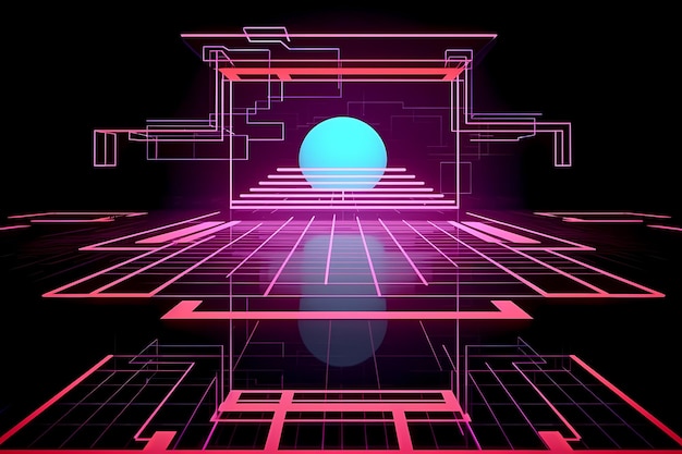 retrofuturism cyberpunk virtual reality space minimalistic synthwave background interior interface