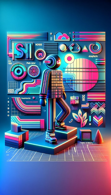 Photo retrofuturism vibes neon dreamscape