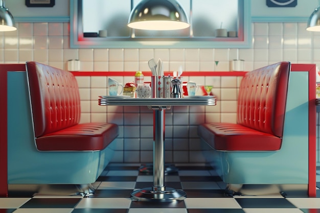 Photo retroinspired diner booth in the kitchen