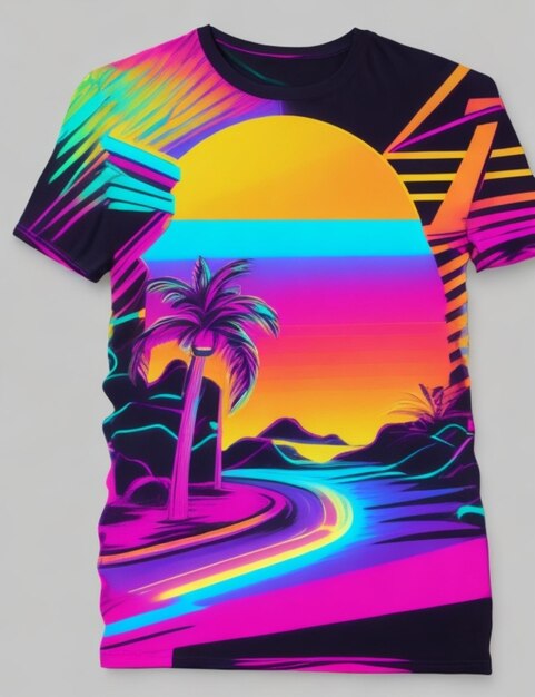 A retroinspired tshirt with a bright neoncolored print