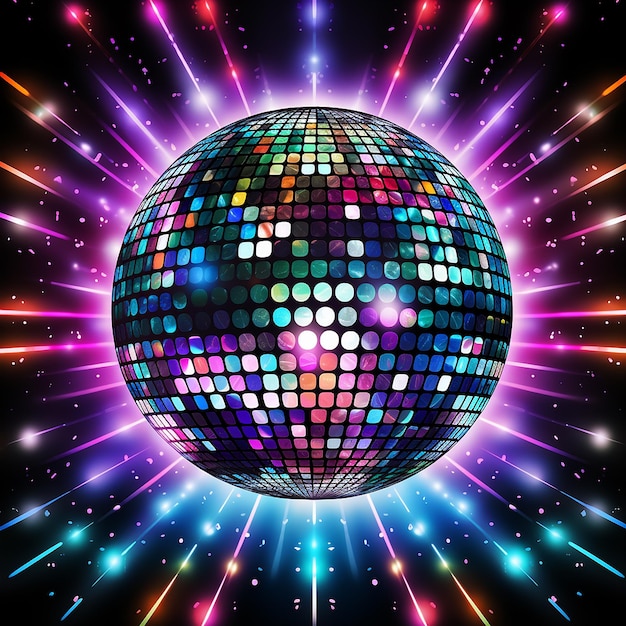 Retrostyle black friday poster with a disco ball and neon colors