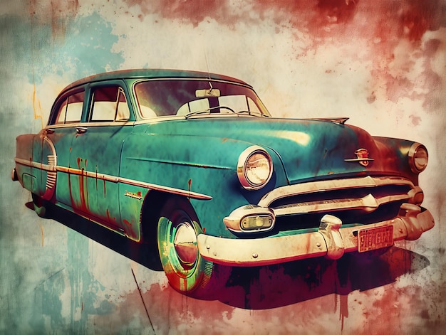 Retrostyle Graphic of a Classic Car with Bold Colors