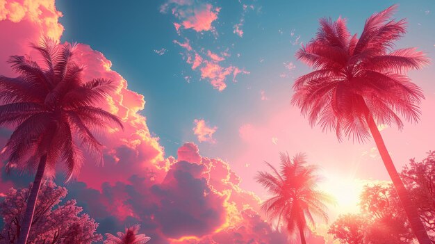 Photo retrostyle palm tree landscape with sky