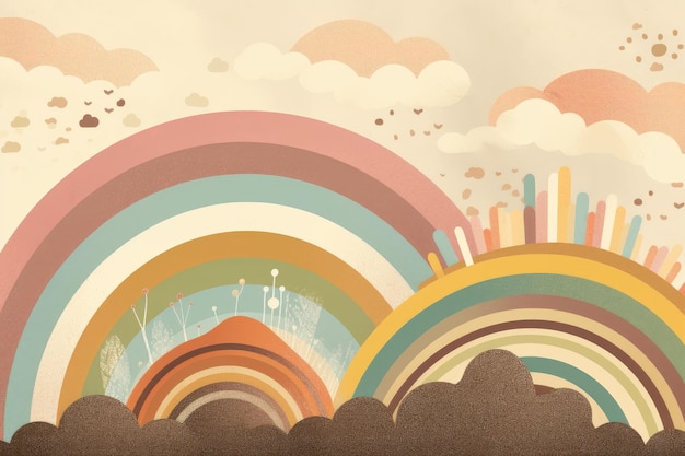 A retrostyle rainbow with vintageinspired elements and typography in soft browns ai generated