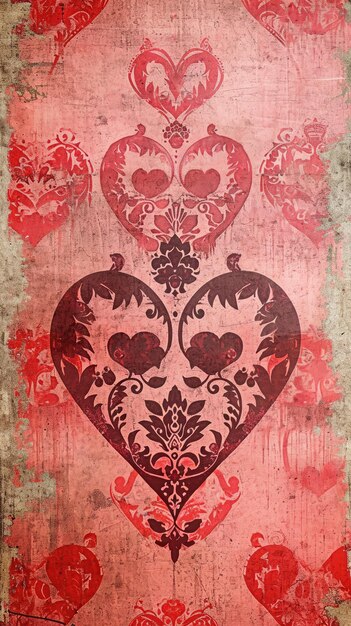 Retrostyle Valentines background with vintage heart patterns in red and pink