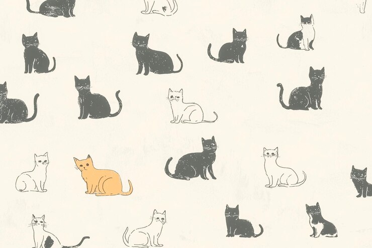 Photo retrostyle wallpaper featuring a soft texture and lowcontrast miniature cat illustrations
