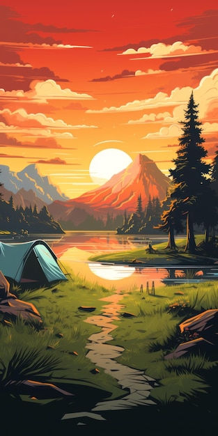 Retrovirus Camping Poster with Scenic Marsh View