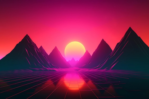 Retrowave of synthwave stijl poster wallpaper achtergrond nacht raster poster generatieve ai