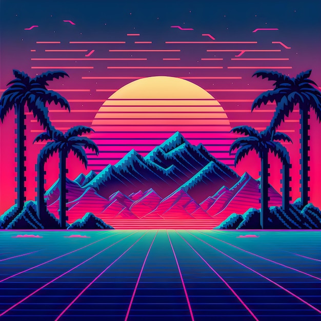 Foto retrowave patroon 80s en 90s tyle achtergrond illustratie