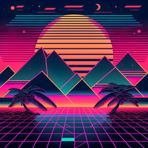 Photo retrowave pattern 80s and 90s tyle background illustration