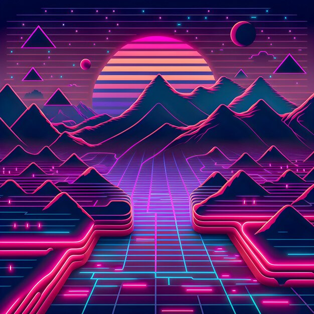 사진 retrowave 패턴 80s 및 90s 타일 배경 일러스트