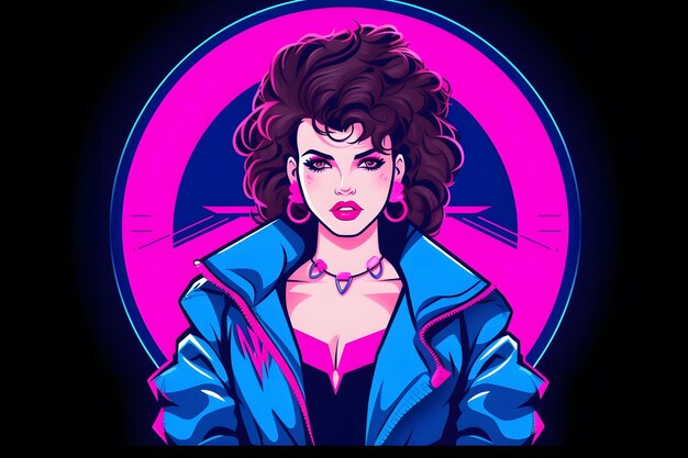 Retrowave synthwave portrait of a young woman vaporwave 80s scifi futuristic fashion poster style Neural network AI generated