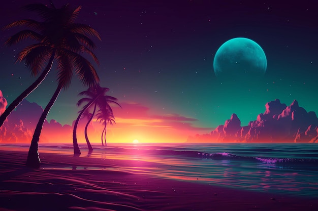 Premium AI Image | Retrowave or synthwave style poster wallpaper ...