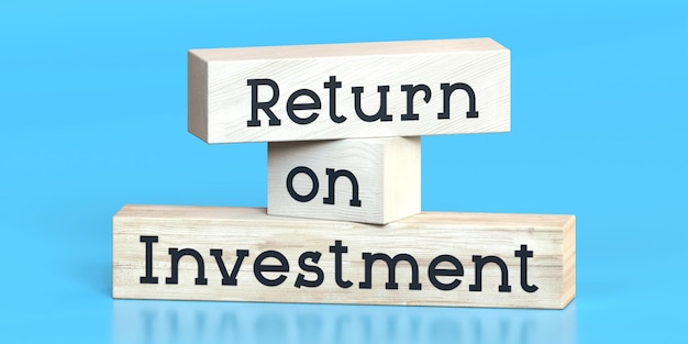 Photo return on investment roi words on wooden blocks 3d illustration