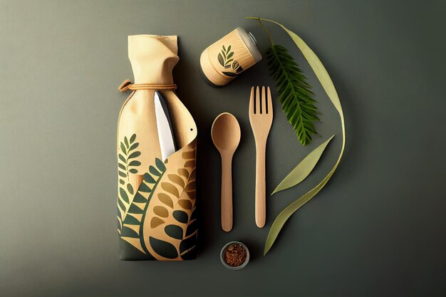 Reusable bamboo cutlery Generative Ai