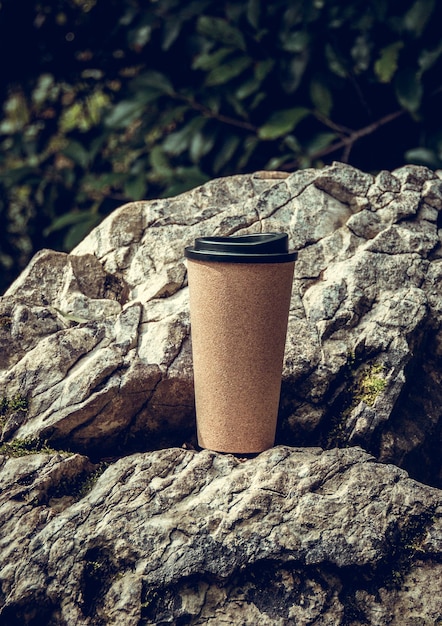 Reusable coffee cup Cork coffee cup in nature background