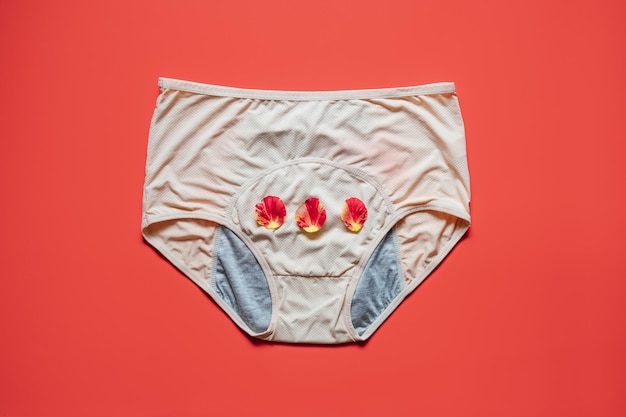 Reusable Period Underwear on red background Absorbent and Affordable Period panties to absorb menstrual fluid