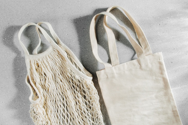 Photo reusable shopping bags . zero waste concept. no plastic.