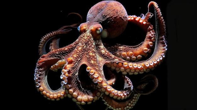 Foto reusachtige pacifische octopus op de zwarte achtergrond