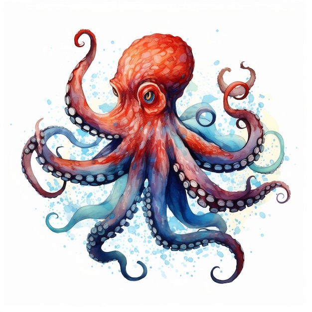 Foto reusachtige pacifische octopus waterverf illustratie van een oceaanwezen geïsoleerd op een witte achtergrond