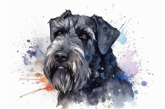 Reuzenschnauzer schattige puppy hond aquarel illustratie met kleurvlekken alle hondenrassen