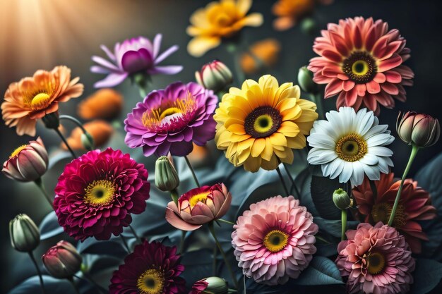 Revealing Nature's Beauty through Colorful Flowers Wallpaper Background with Generative AI