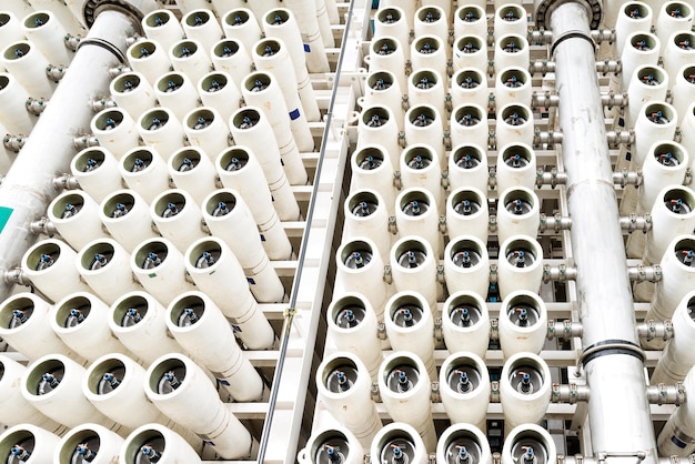 the reverse osmosis equipment in a desalination plant