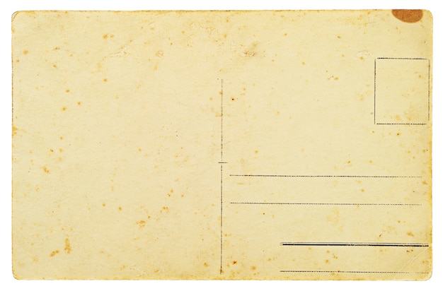 Reverse side of an old postal card isolated on white